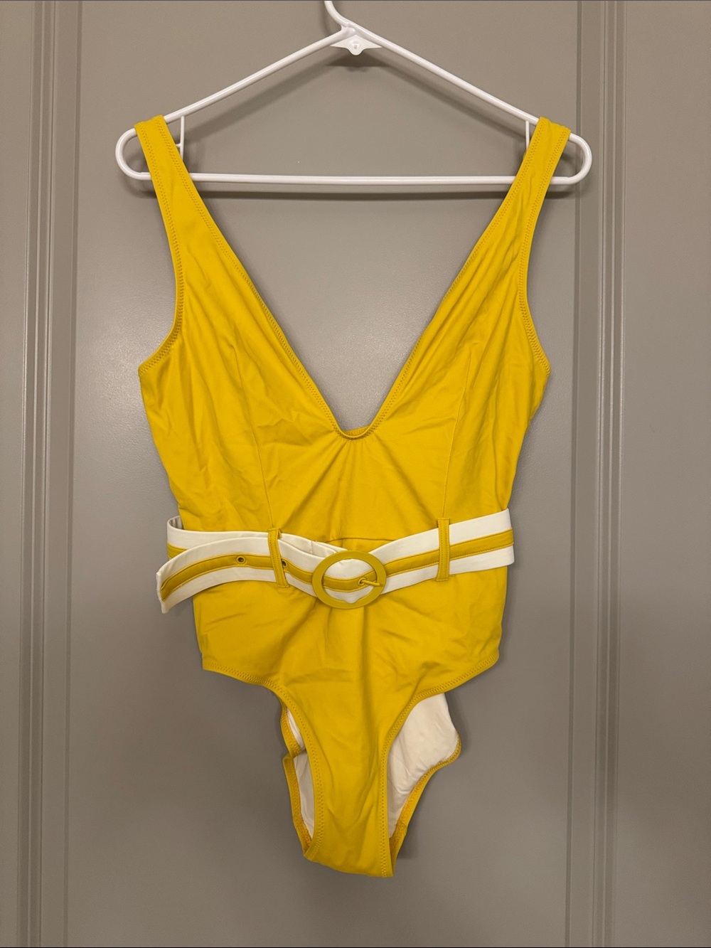 SOLID & STRIPED Yellow One-Piece Swimsuit with White Belt
